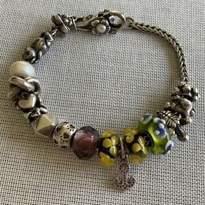 Trollbeads LAA designer Sterling Silver bracelet Flower clasp charms RARE